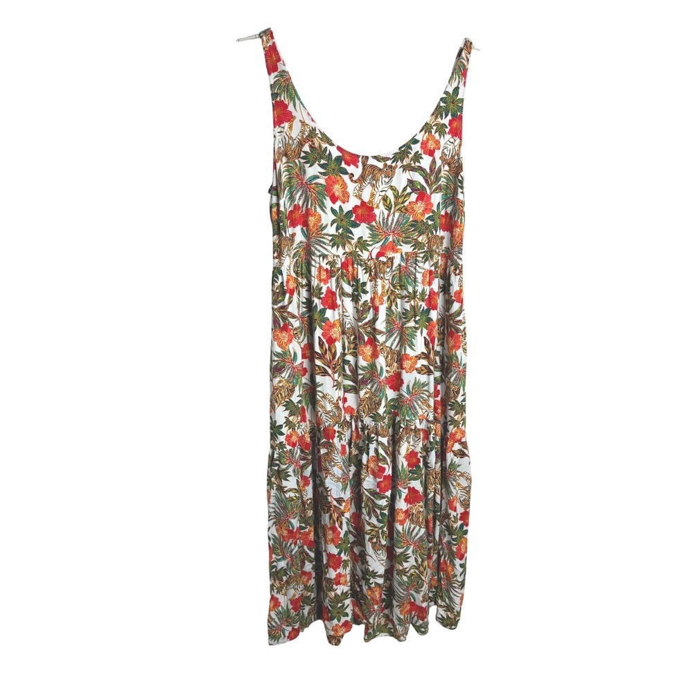 Jessica Simpson Tiger Tropical Floral Smocked Maxi Dress Womens 2X Plus Size